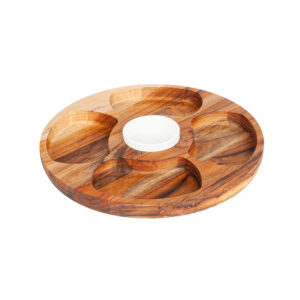 Fuente Redonda De Picoteos Teca | 5 Divisiones + Porcelana